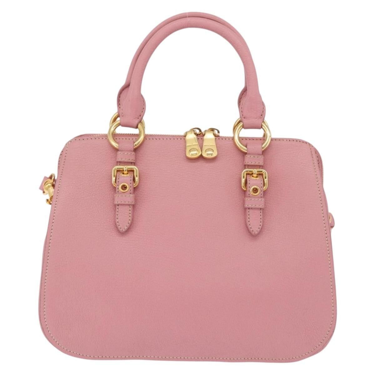 Miu Miu Madras Bowler Leather Pink Leather Handbag (Pre-Owned)
