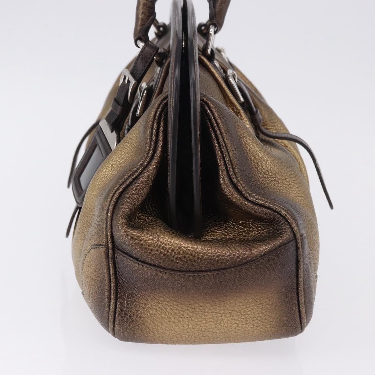 Prada Belted Frame Satchel Metallic Leather Gold Leather Handbag (Pre-Owned)