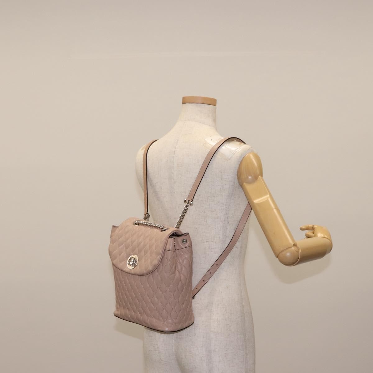 Bally Vintage Quilted Leather Pink Leather Backpack Bag (Pre-Owned)