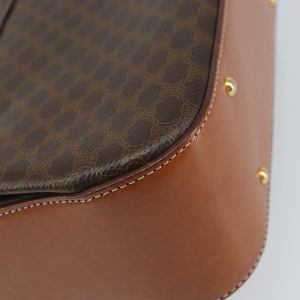 Celine Vintage Convertible Top Handle Macadam Coated Canvas Brown Pvc Handbag (Pre-Owned)