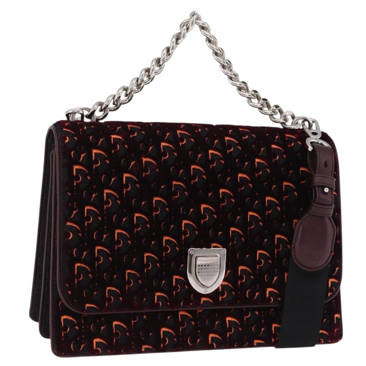 Christian Dior Diorama Flap Oblique Velvet And Canvas Red Velvet Handbag (Pre-Owned)