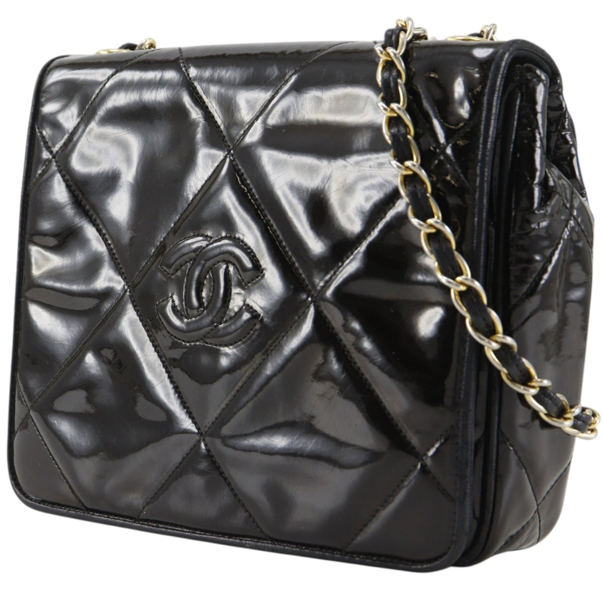 Chanel Flap Shoulder Leather Black Patent_Leather Shoulder Bag Bag (Pre-Owned)