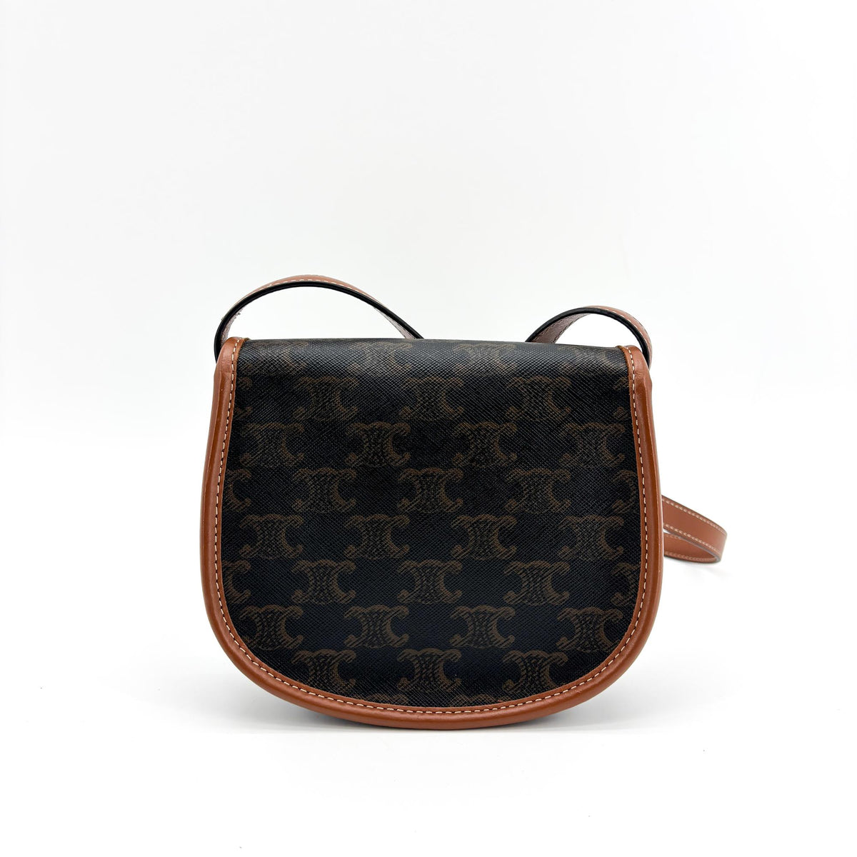 Celine Besace Flap Triomphe Coated Canvas Black Calfskin Handbag (Pre-Owned)