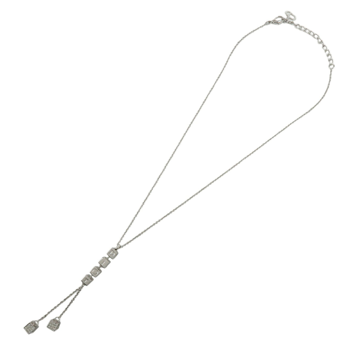 Christian Dior Logo Pendant Metal With Crystal Silver Metal Necklace Jewelry (Pre-Owned)