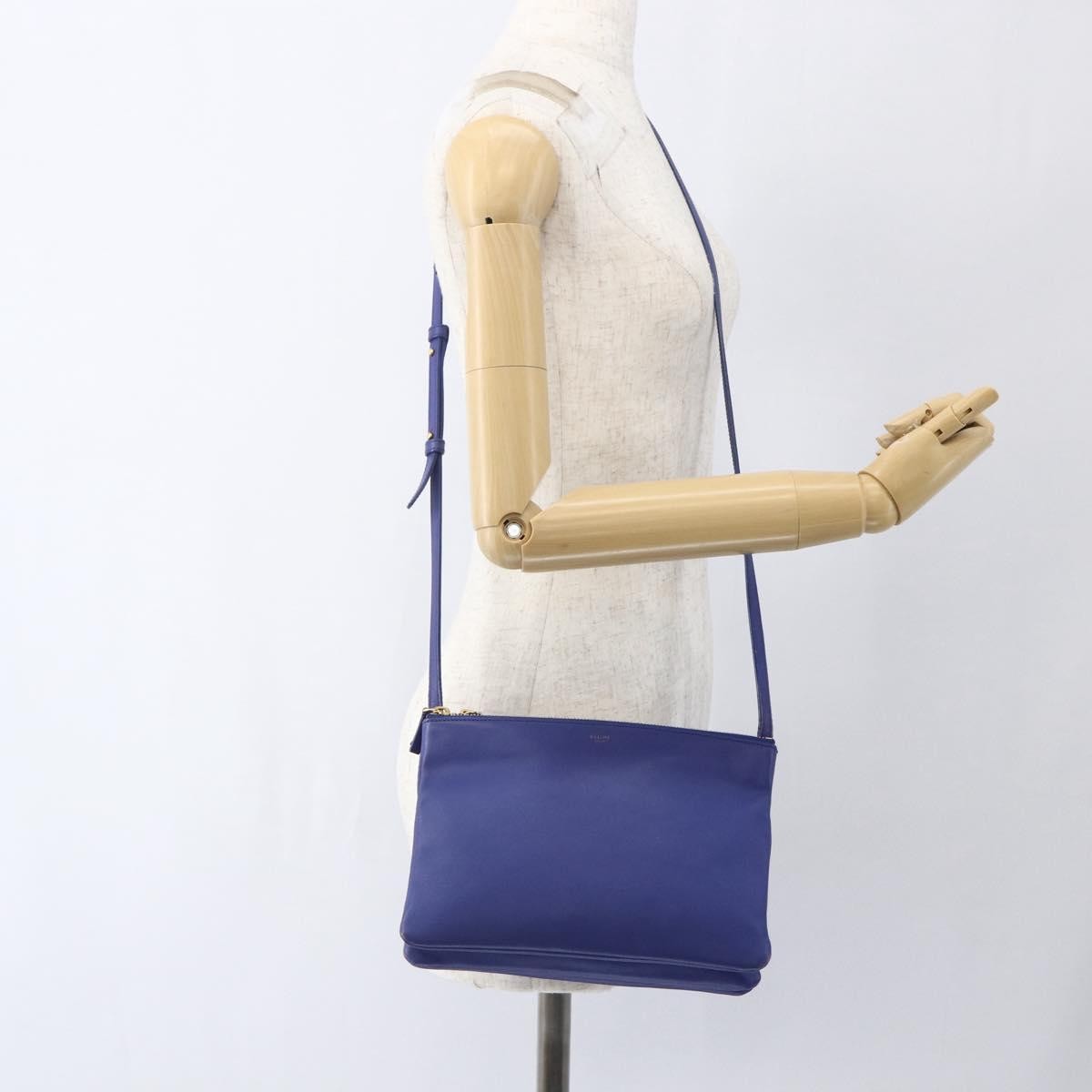 Celine Trio Leather Blue Leather Shoulder Bag Bag (Pre-Owned)