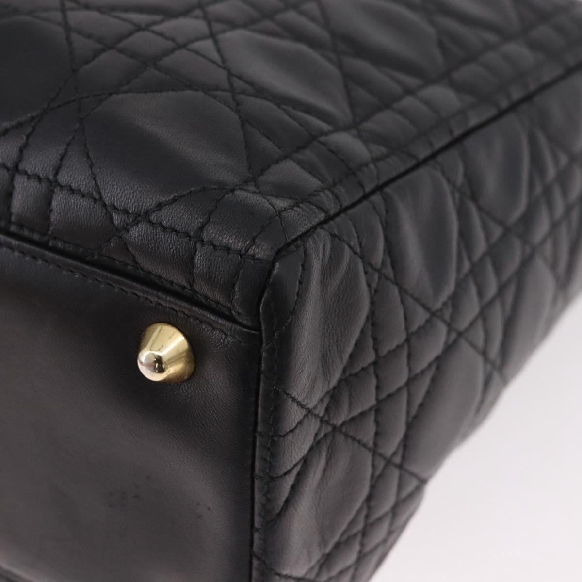 Christian Dior Vintage Lady Dior Leather Black Leather Handbag (Pre-Owned)