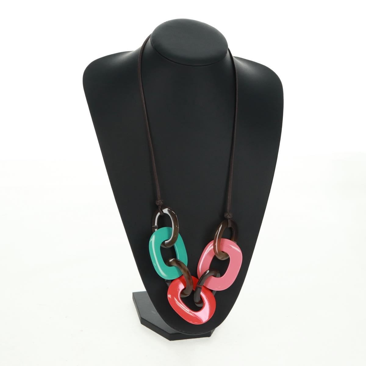 Hermes Karamba Lacquered Buffalo Horn And Waxed Cotton Multicolour Plastic Necklace Jewelry (Pre-Owned)