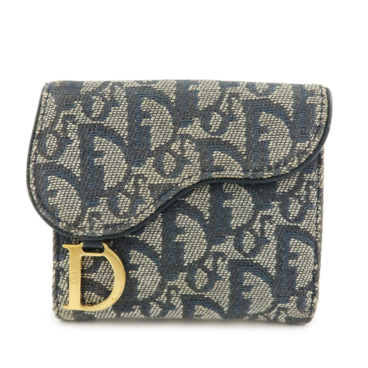 Christian Dior Saddle Lotus Oblique Canvas Navy Canvas Wallets Accessory (Pre-Owned)