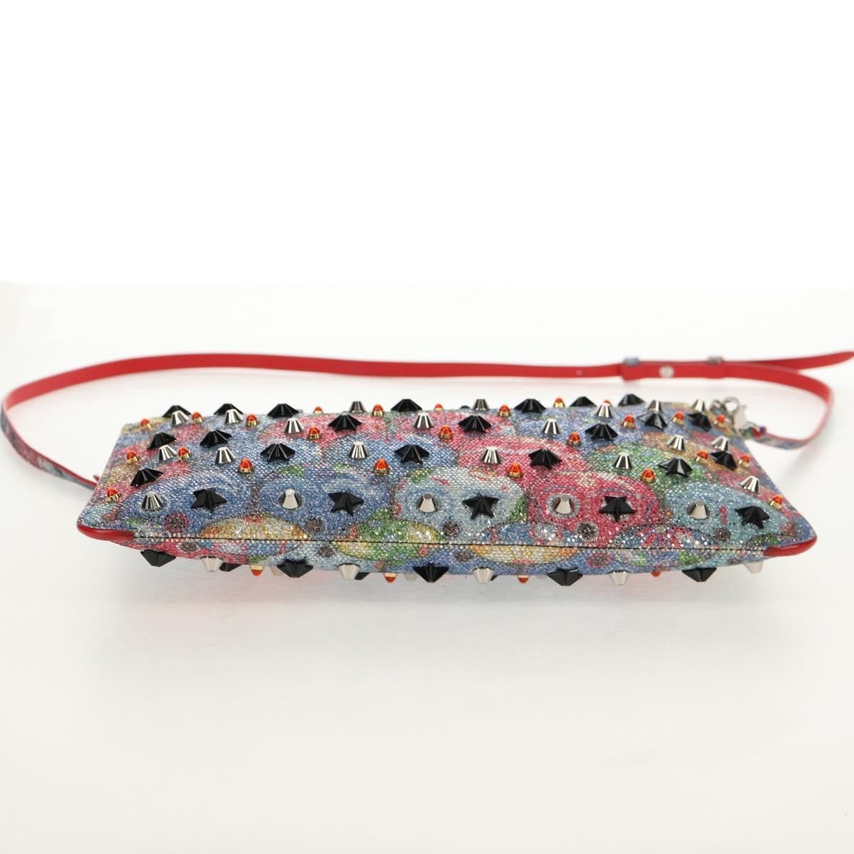 Christian Louboutin Loubiclutch Spiked Printed Leather Red Canvas Shoulder Bag Bag (Pre-Owned)
