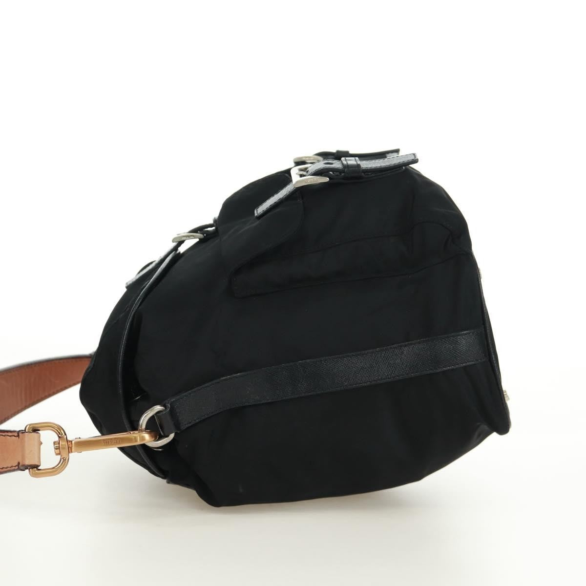 Prada Double Pocket Drawstring Tessuto Black Nylon Shoulder Bag Bag (Pre-Owned)