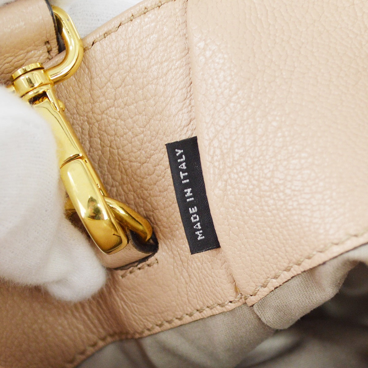 Miu Miu Madras Convertible Side Zip Satchel Leather Beige Leather Tote Bag Bag (Pre-Owned)