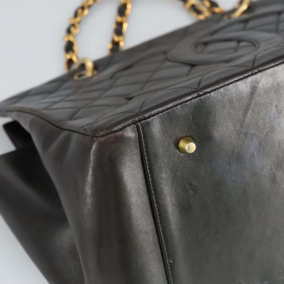 Chanel Vintage Grand Shopping Tote Quilted Lambskin Black Leather Tote Bag Bag (Pre-Owned)