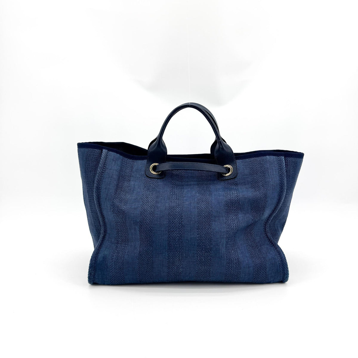 Chanel Deauville Stripe Canvas Navy Canvas Tote Bag Bag (Pre-Owned)