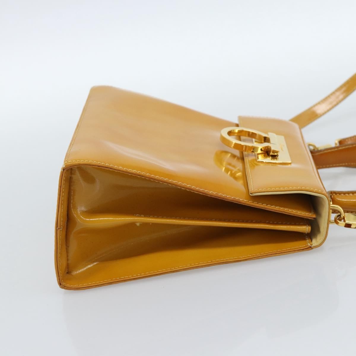 Salvatore Ferragamo Gancini Patent Leather Yellow Patent_Leather Handbag (Pre-Owned)