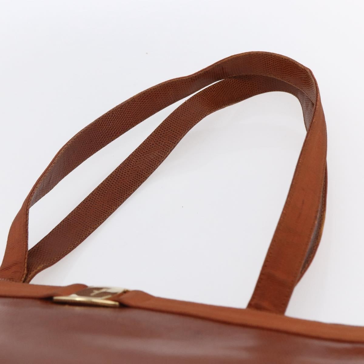 Salvatore Ferragamo Vintage Vara Bow Tote Lizard Embossed Leather Brown Leather Tote Bag Bag (Pre-Owned)