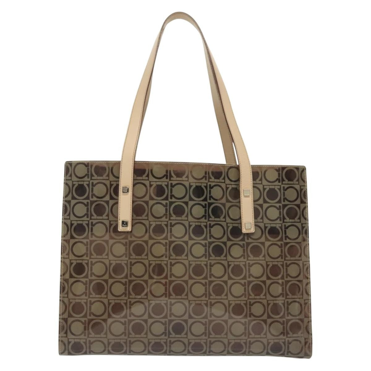 Salvatore Ferragamo Gancini Tote Vinyl Brown Synthetic Tote Bag Bag (Pre-Owned)
