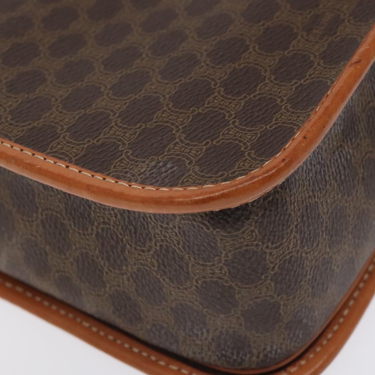 Celine Vintage Macadam Circle Logo Canvas And Leather Brown Canvas Shoulder Bag Bag (Pre-Owned)