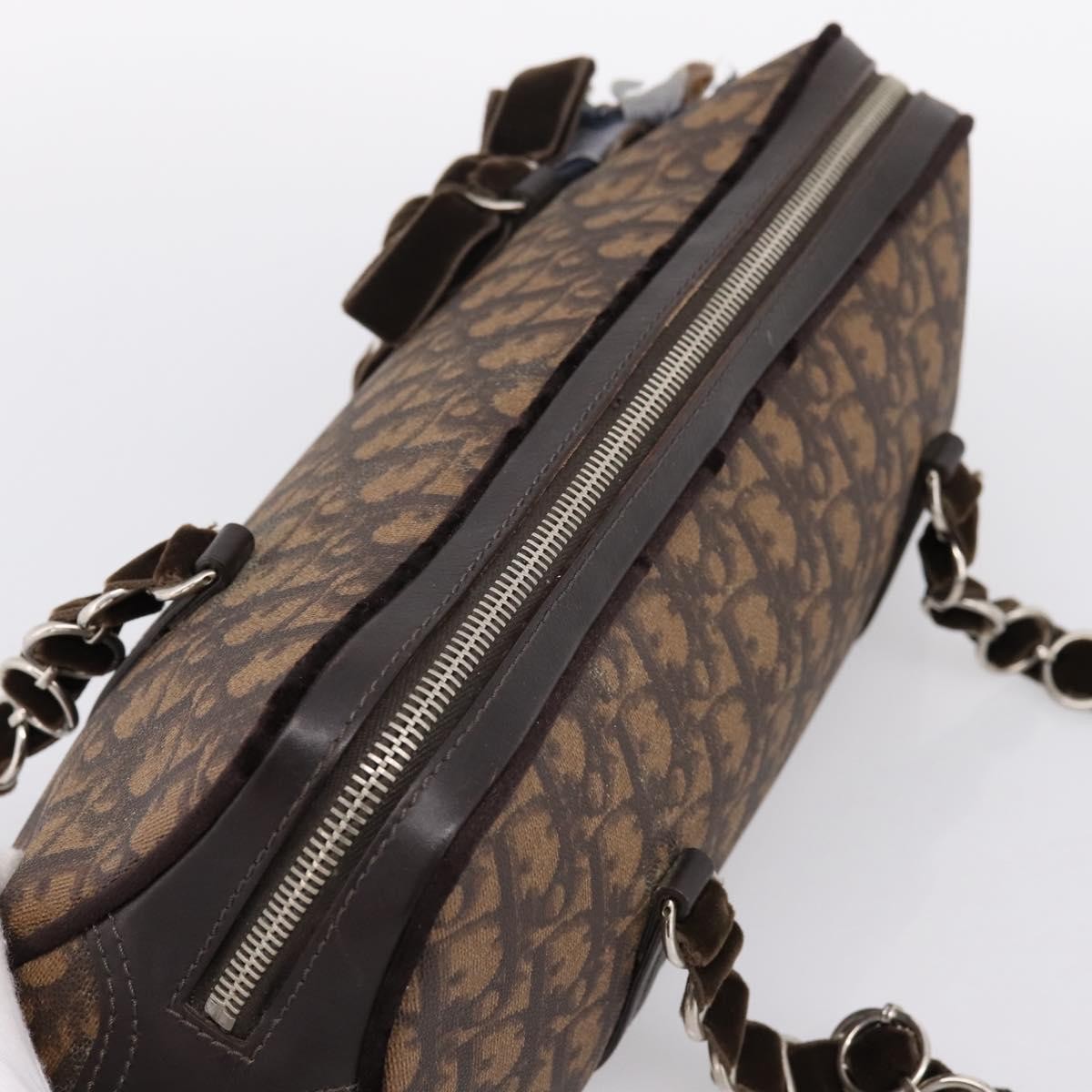 Christian Dior Vintage Trotter Romantique Zip Satchel Diorissimo Coated Canvas Brown Canvas Handbag (Pre-Owned)