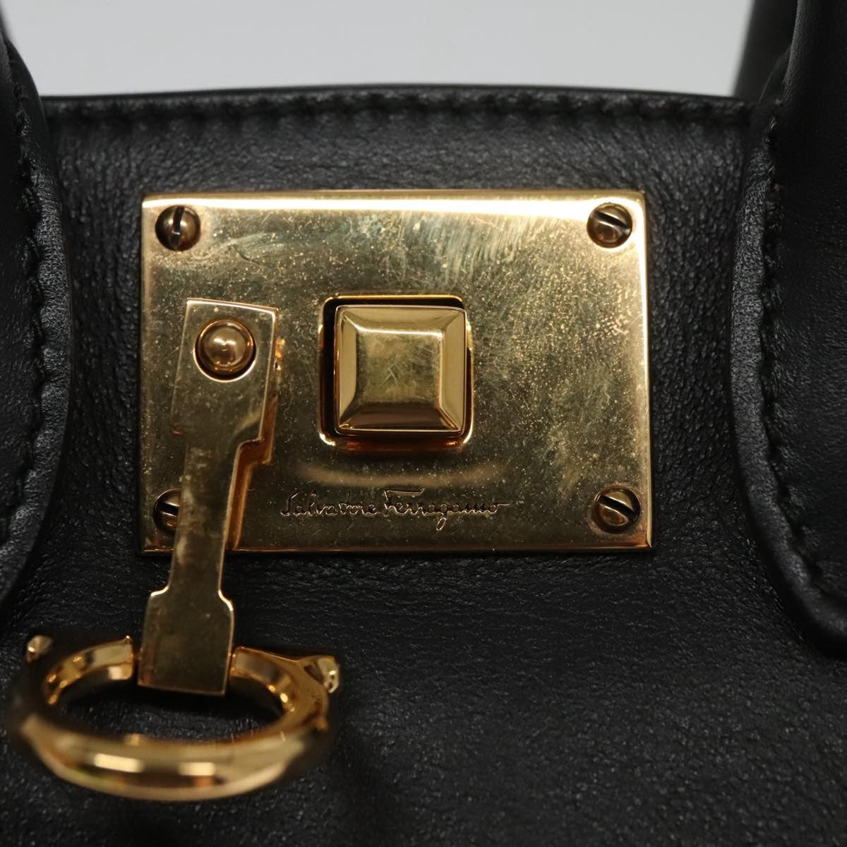 Salvatore Ferragamo Studio Satchel Gancini Jacquard And Leather Black Canvas Handbag (Pre-Owned)