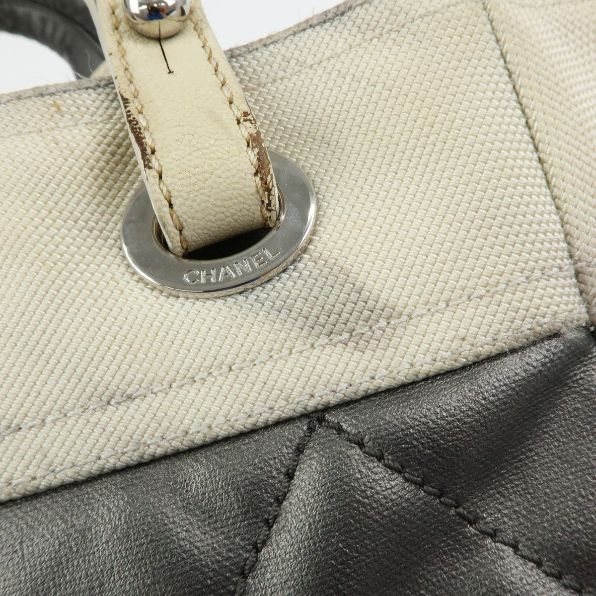 Chanel Biarritz Quilted Coated Canvas Gray Canvas Tote Bag Bag (Pre-Owned)
