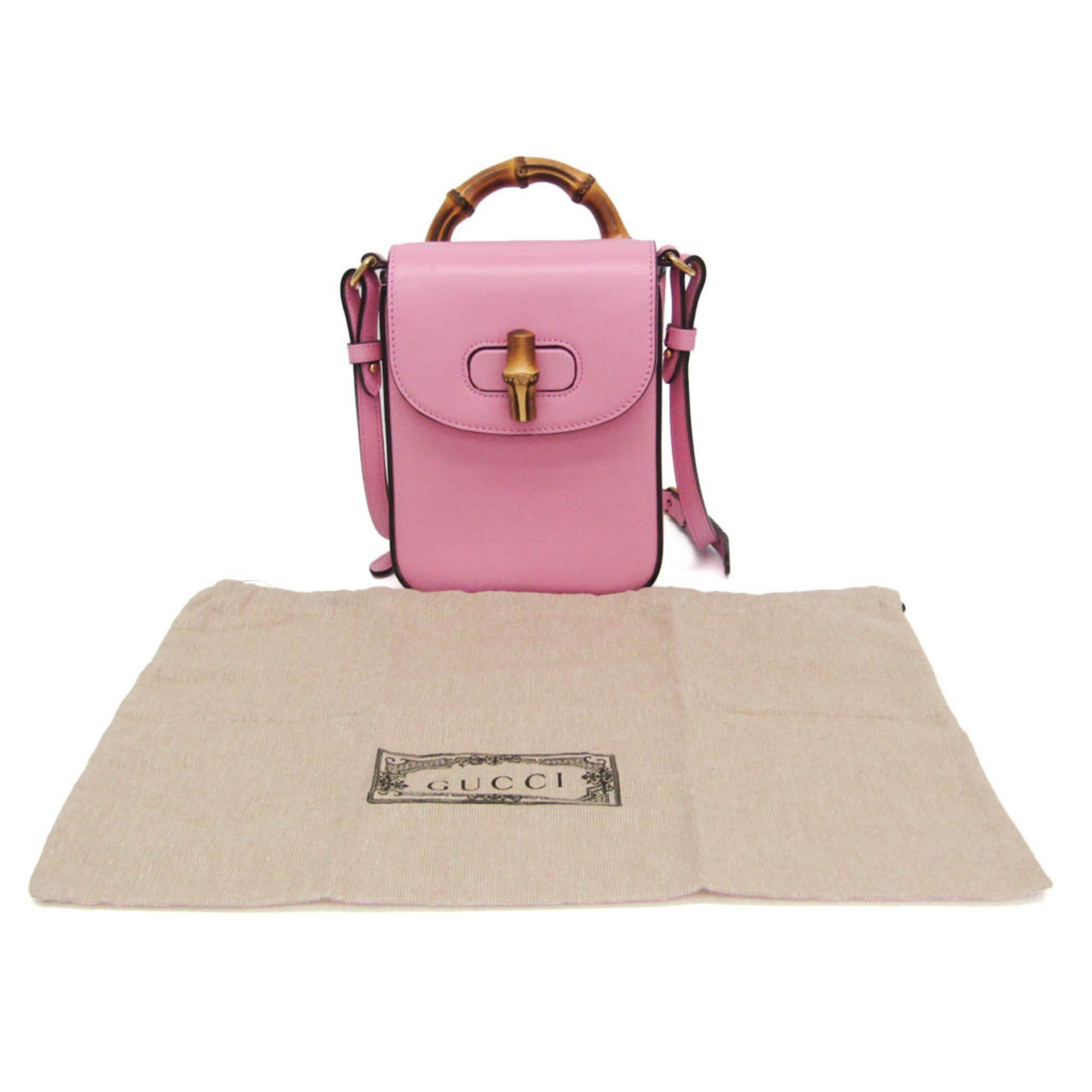 Gucci Bamboo Top Handle Backpack Leather Pink Leather Backpack Bag (Pre-Owned)