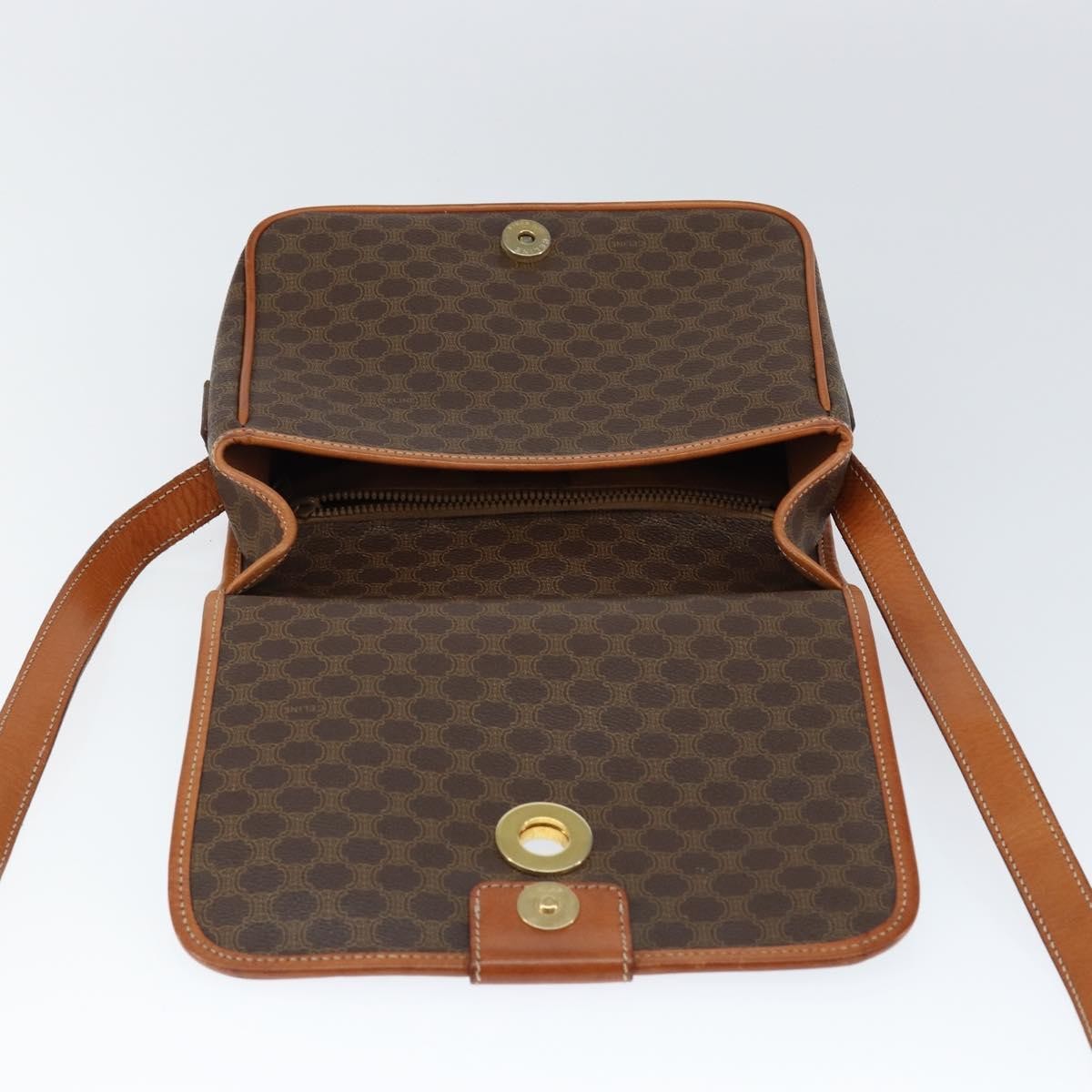 Celine Vintage Macadam Canvas And Leather Brown Canvas Shoulder Bag Bag (Pre-Owned)