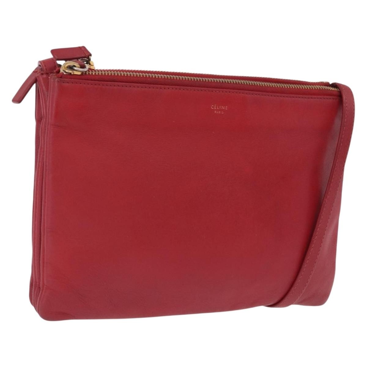 Celine Trio Leather Red Leather Crossbody Bag Bag (Pre-Owned)