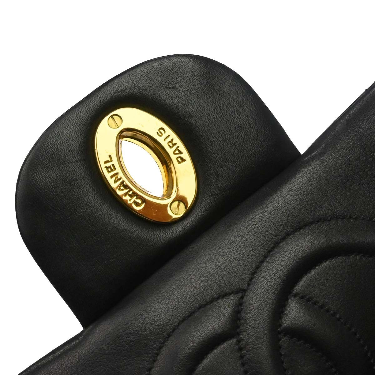 Chanel Vintage Cc Chain Flap Shoulder Quilted Lambskin Black Leather Handbag (Pre-Owned)