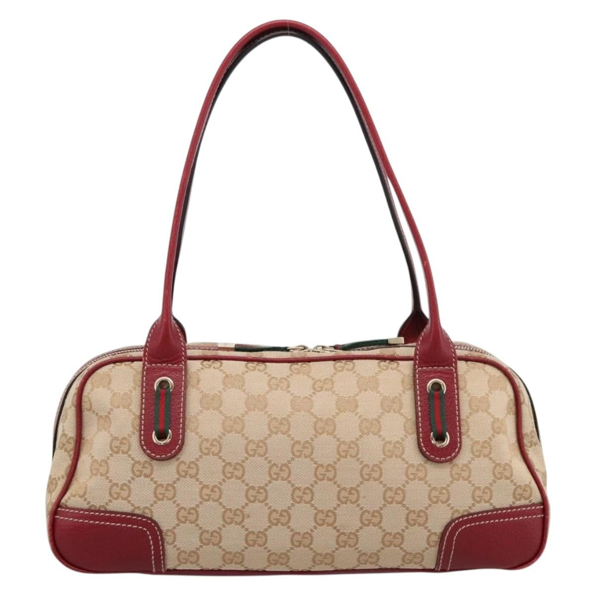 Gucci Princy Boston Gg Canvas Beige Canvas Handbag (Pre-Owned)