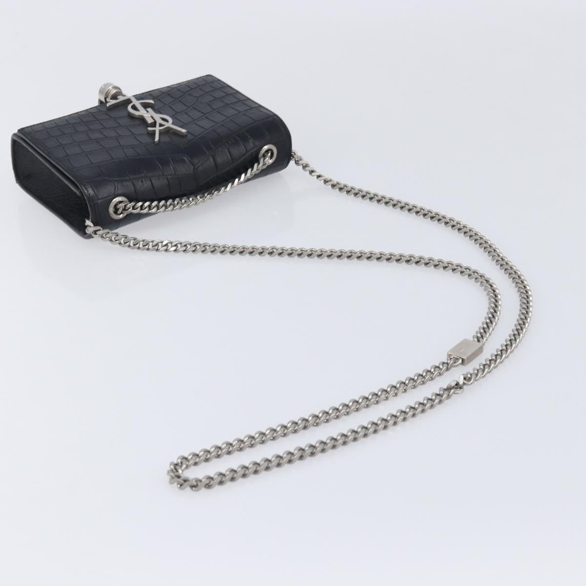 Saint Laurent Classic Monogram Tassel Chain Crocodile Embossed Leather Black Leather Crossbody Bag Bag (Pre-Owned)
