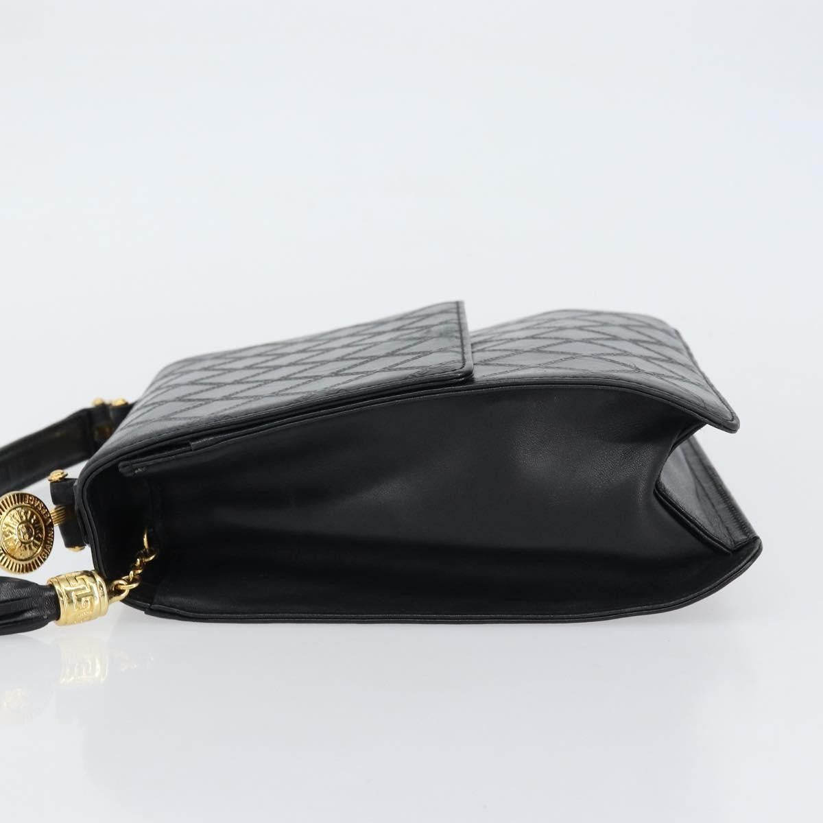 Versace Vintage Leather Black Leather Handbag (Pre-Owned)