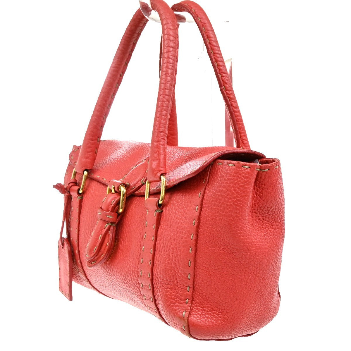 Fendi Selleria Linda Satchel Pebbled Leather Red Leather Handbag (Pre-Owned)