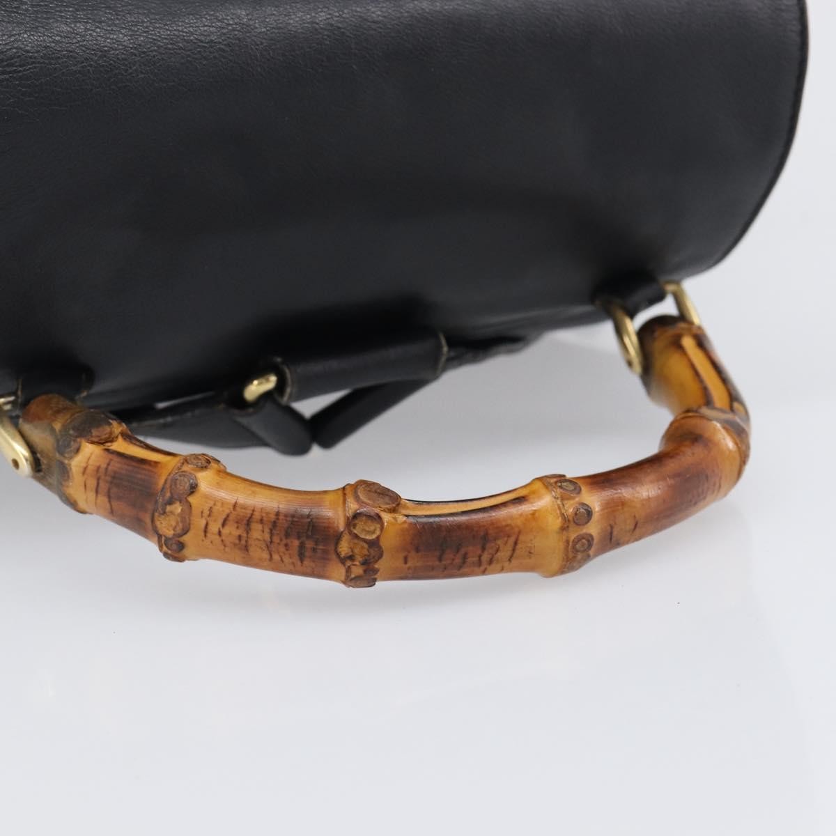 Gucci Vintage Bamboo Leather Black Leather Backpack Bag (Pre-Owned)