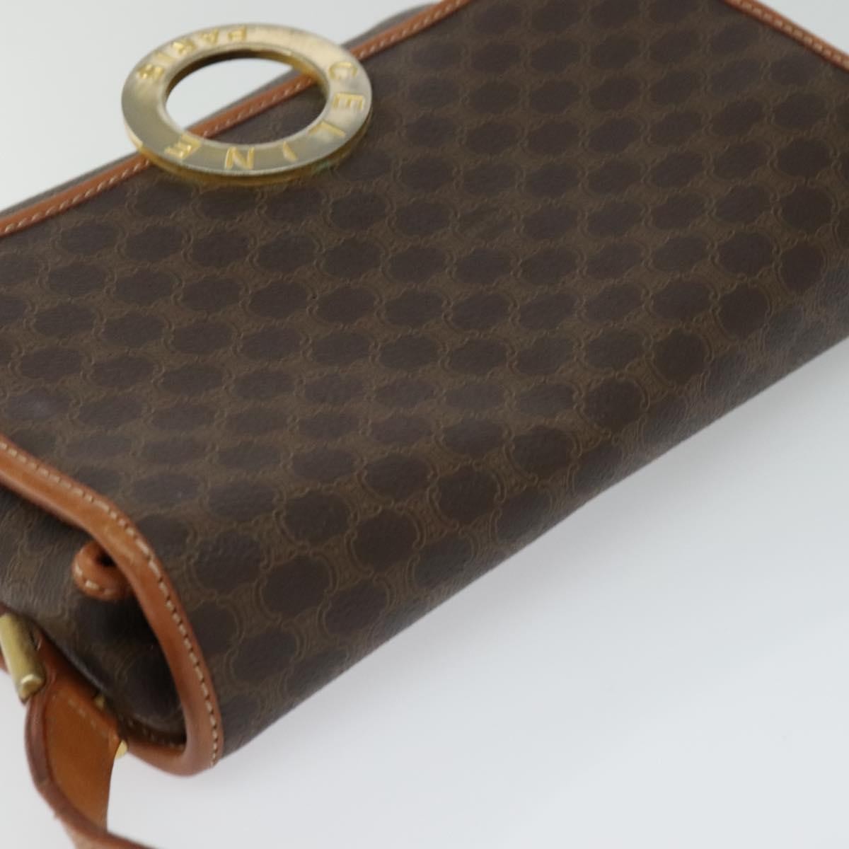 Celine Vintage Macadam Circle Logo Canvas And Leather Brown Canvas Shoulder Bag Bag (Pre-Owned)