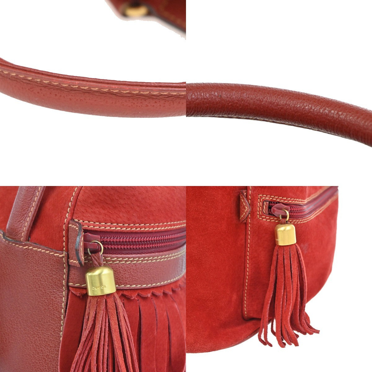 Gucci Vintage Backpack Suede Red Suede Backpack Bag (Pre-Owned)