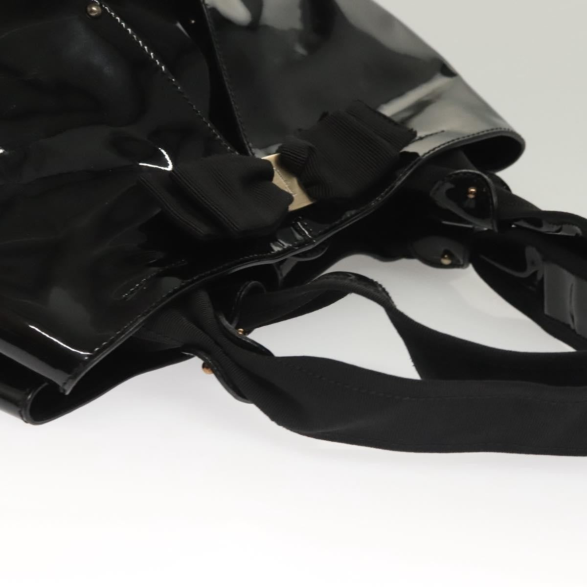 Salvatore Ferragamo Vala Patent Leather Black Patent_Leather Handbag (Pre-Owned)