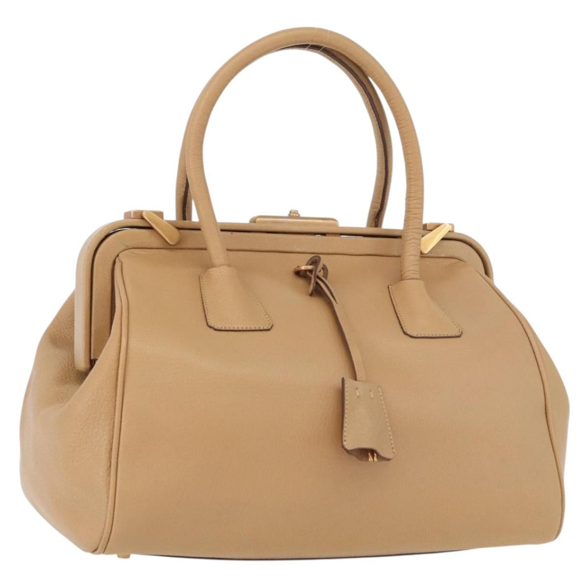Prada Madras Cerniera Doctor Leather Beige Leather Handbag (Pre-Owned)