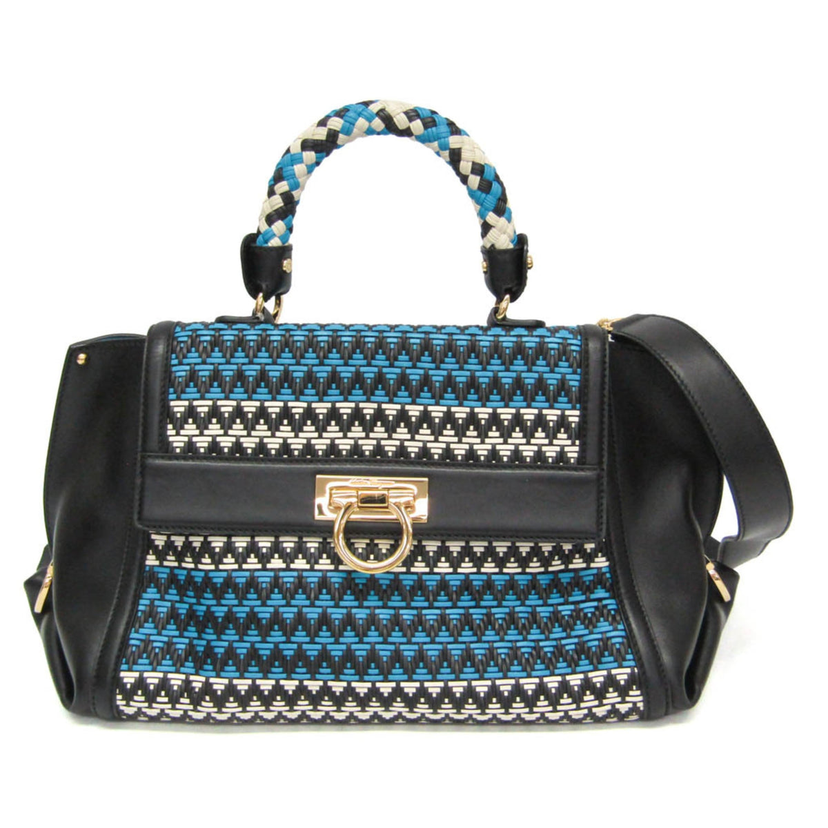 Salvatore Ferragamo Sofia Satchel Multicolor Woven Leather Multicolour Leather Handbag (Pre-Owned)