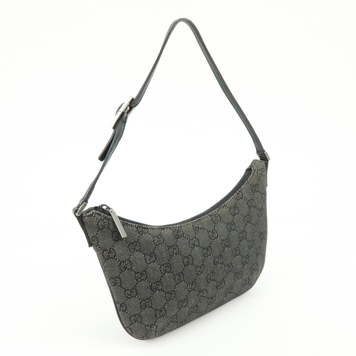 Gucci Horsebit Slim Gg Denim With Leather Black Leather Shoulder Bag Bag (Pre-Owned)