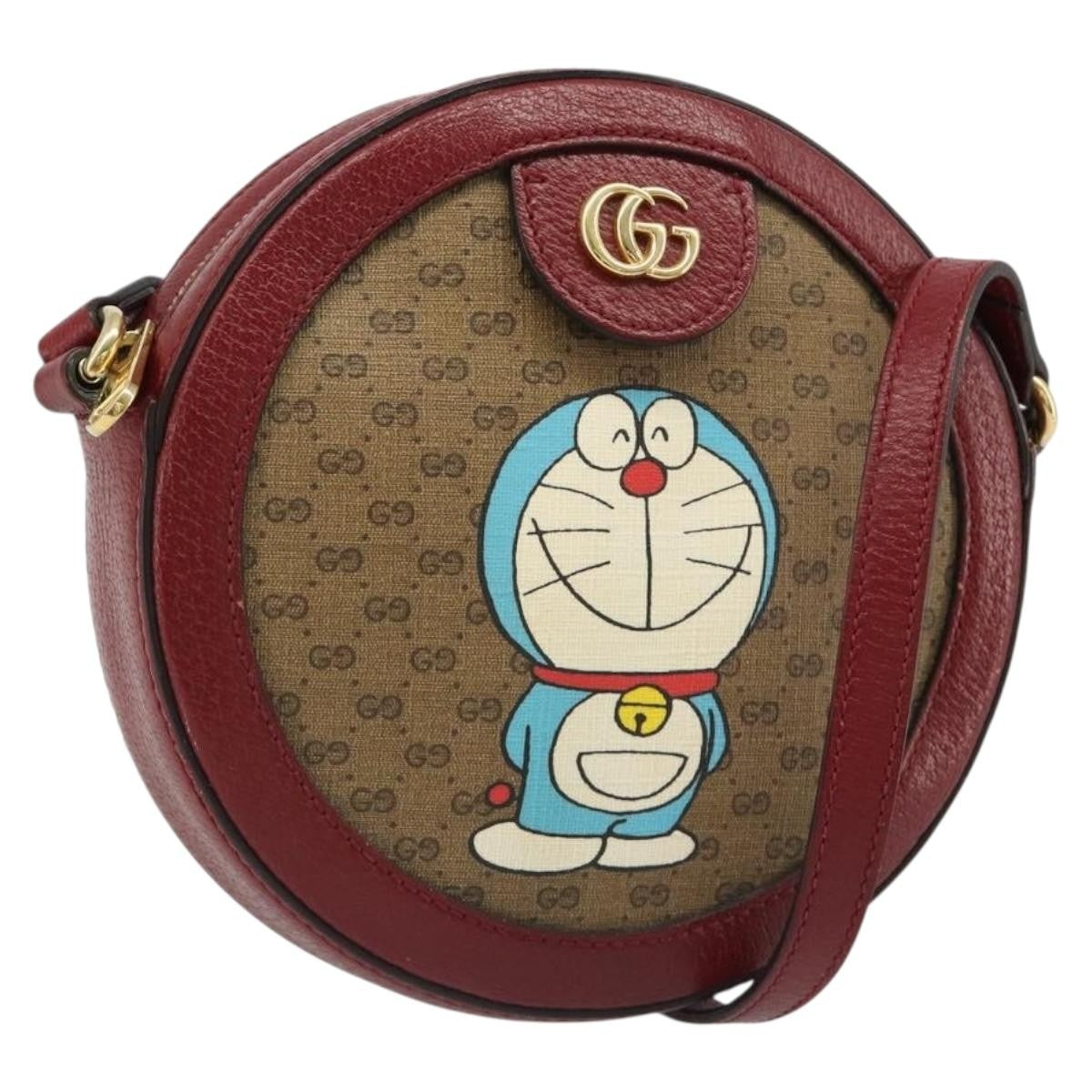 Gucci Doraemon Round Printed Mini Gg Coated Canvas Beige Canvas Shoulder Bag Bag (Pre-Owned)