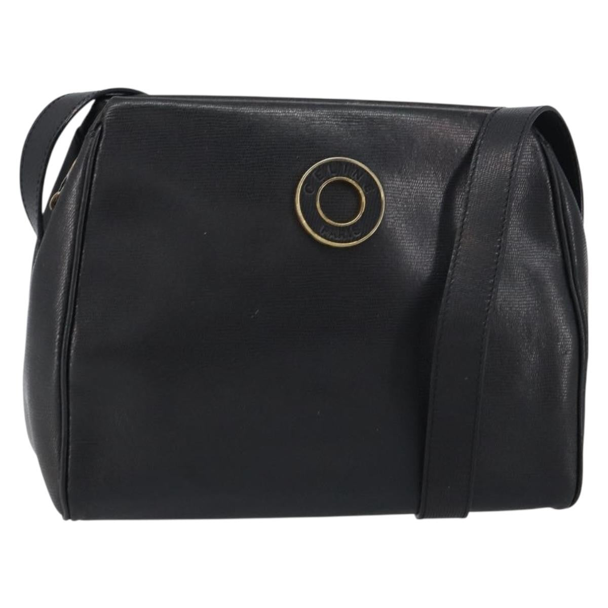 Celine Circle Logo Leather Black Leather Shoulder Bag Bag (Pre-Owned)