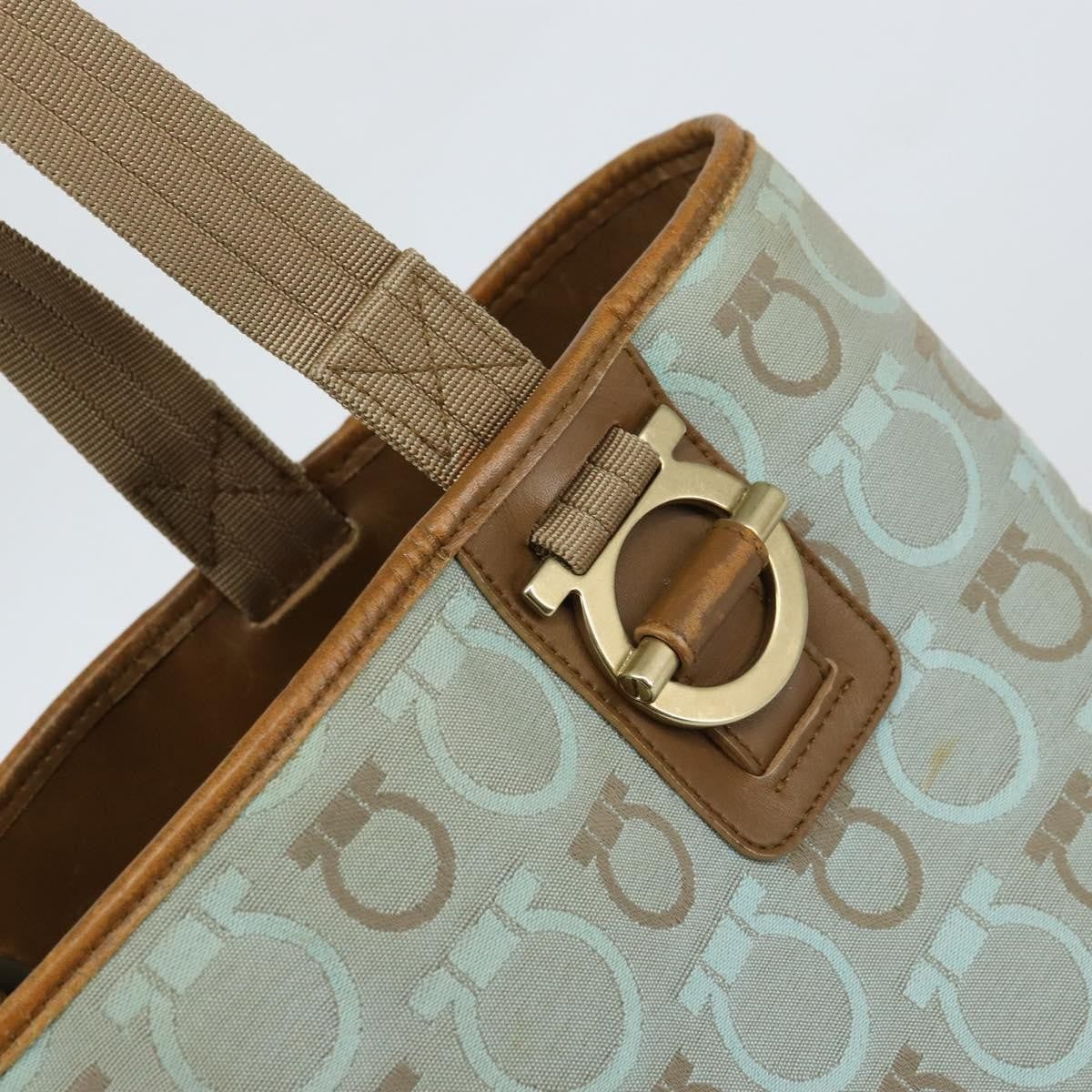 Salvatore Ferragamo Gancini Tote Gancini Canvas Blue Canvas Tote Bag Bag (Pre-Owned)