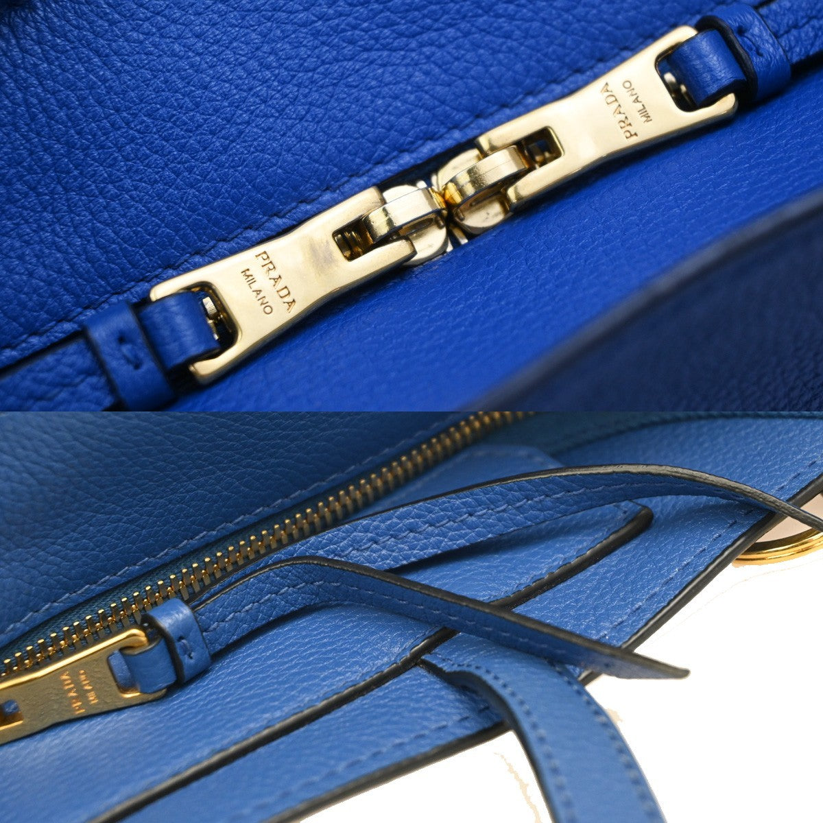 Prada Front Pocket Shopping Vitello Daino Blue Leather Tote Bag Bag (Pre-Owned)