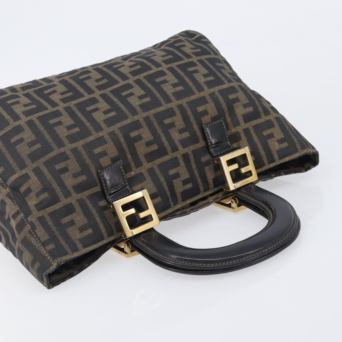Fendi Vintage Ff Handle Zucca Canvas Brown Canvas Tote Bag Bag (Pre-Owned)