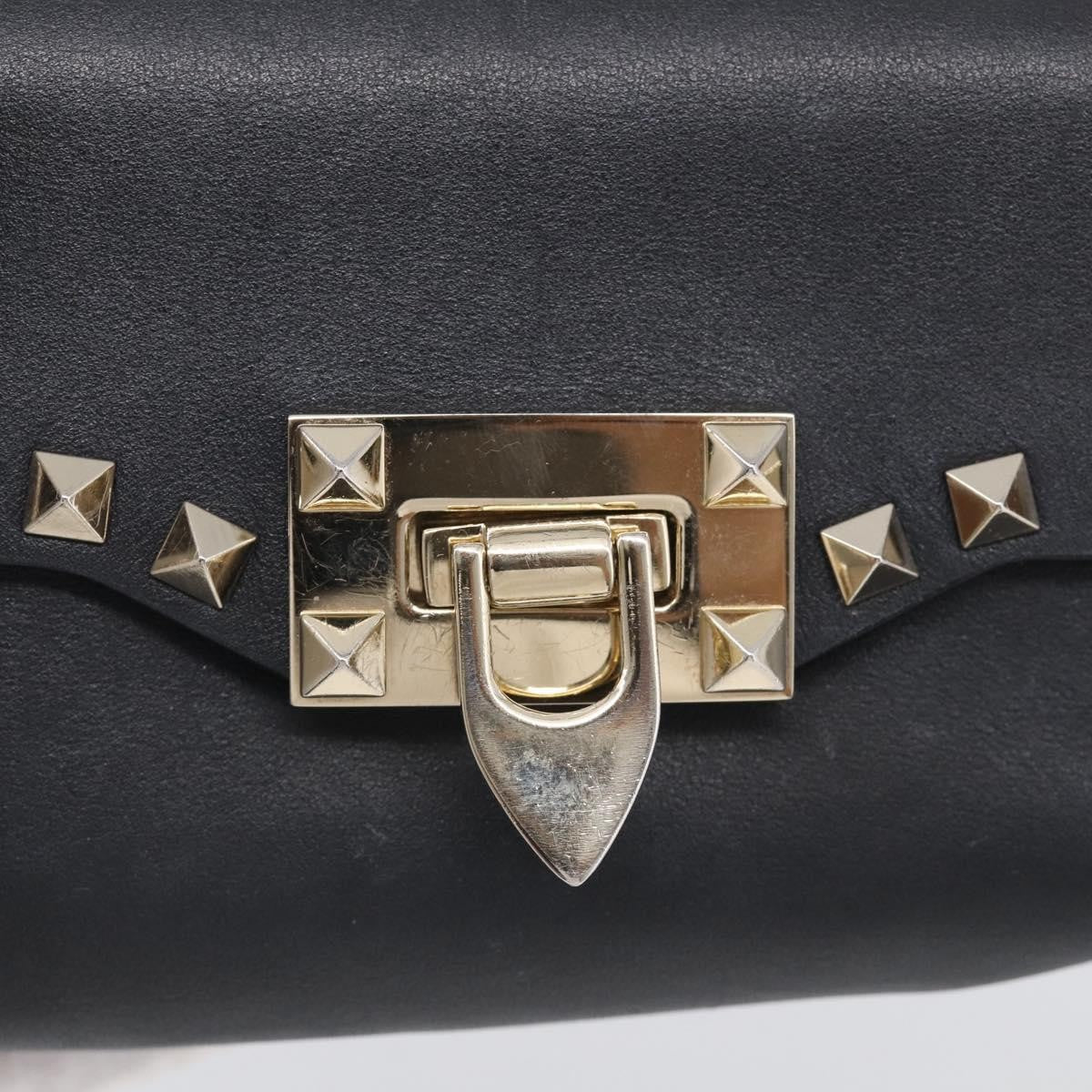Valentino Garavani Rockstud Flip Lock Flap Leather Black Leather Handbag (Pre-Owned)
