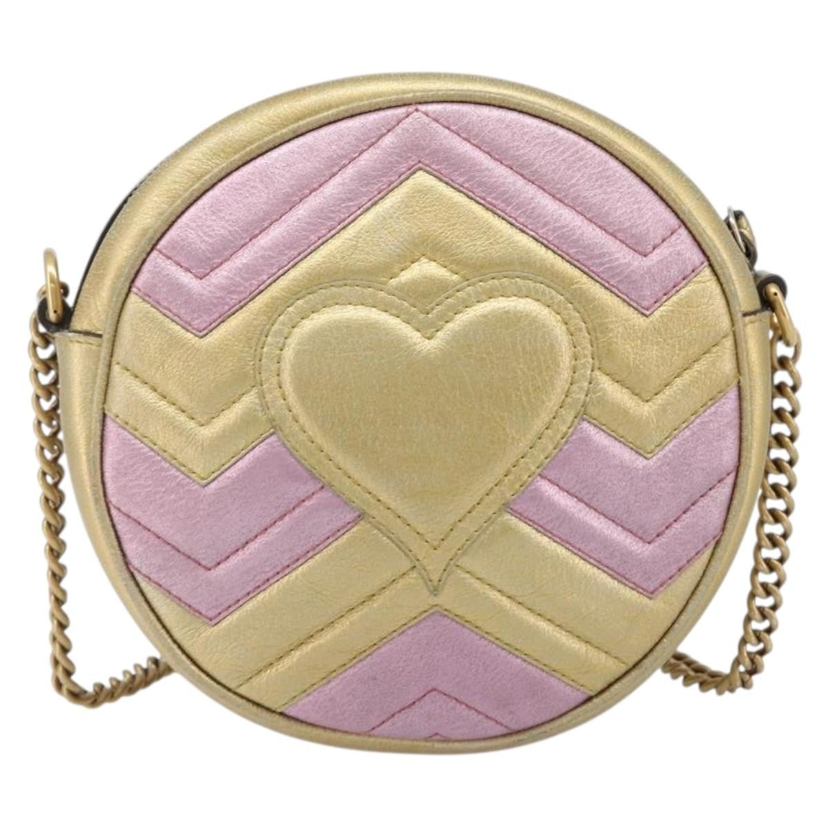 Gucci Gg Marmont Round Matelasse Leather Gold Leather Shoulder Bag Bag (Pre-Owned)