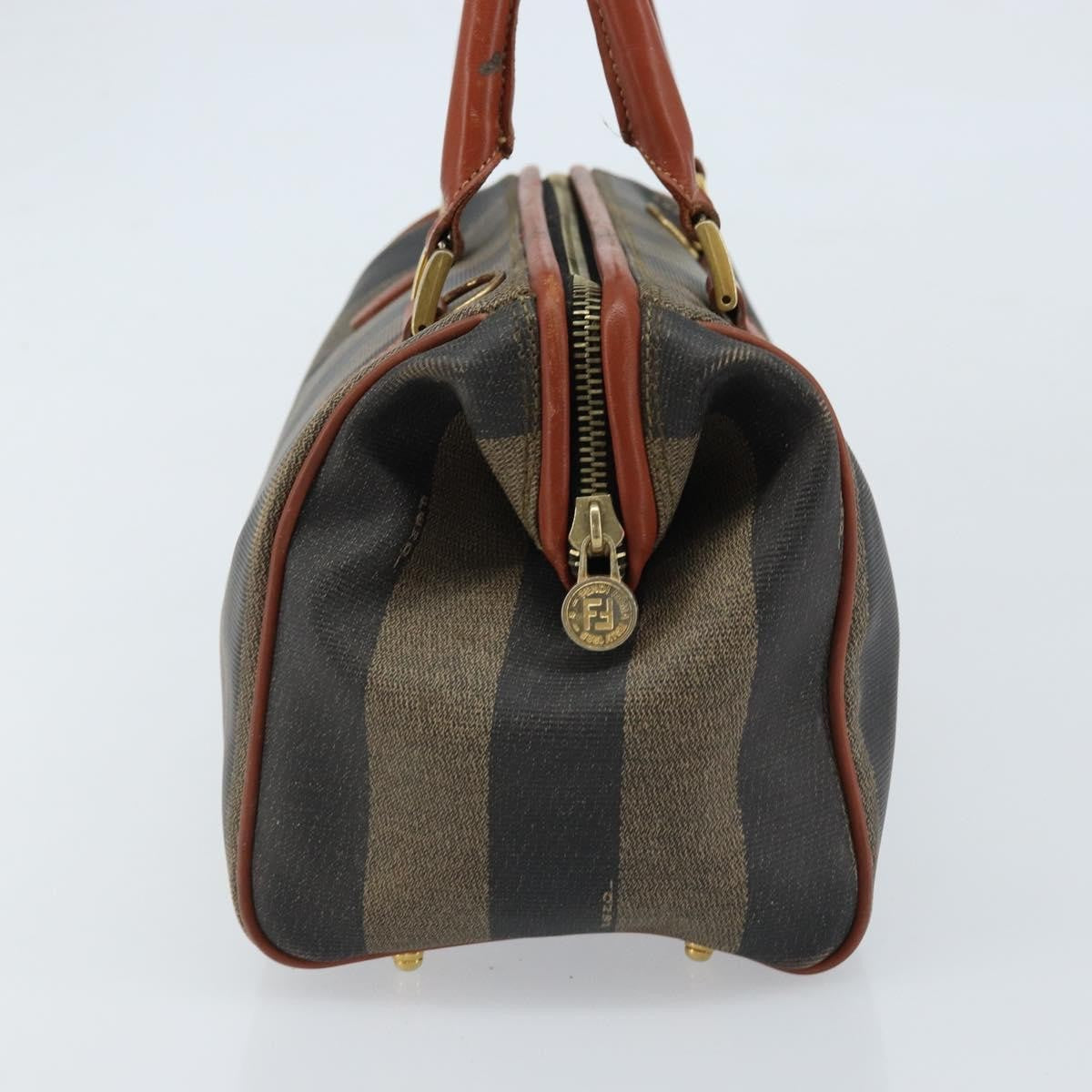 Fendi Vintage Pequin Convertible Boston Coated Canvas Brown Canvas Handbag (Pre-Owned)