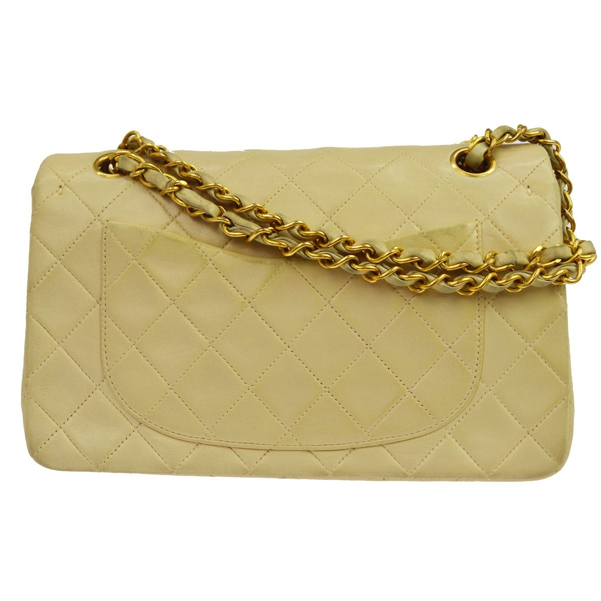 Chanel Timeless - Classic Double Flap Quilted Lambskin Beige Leather Shoulder Bag Bag (Pre-Owned)