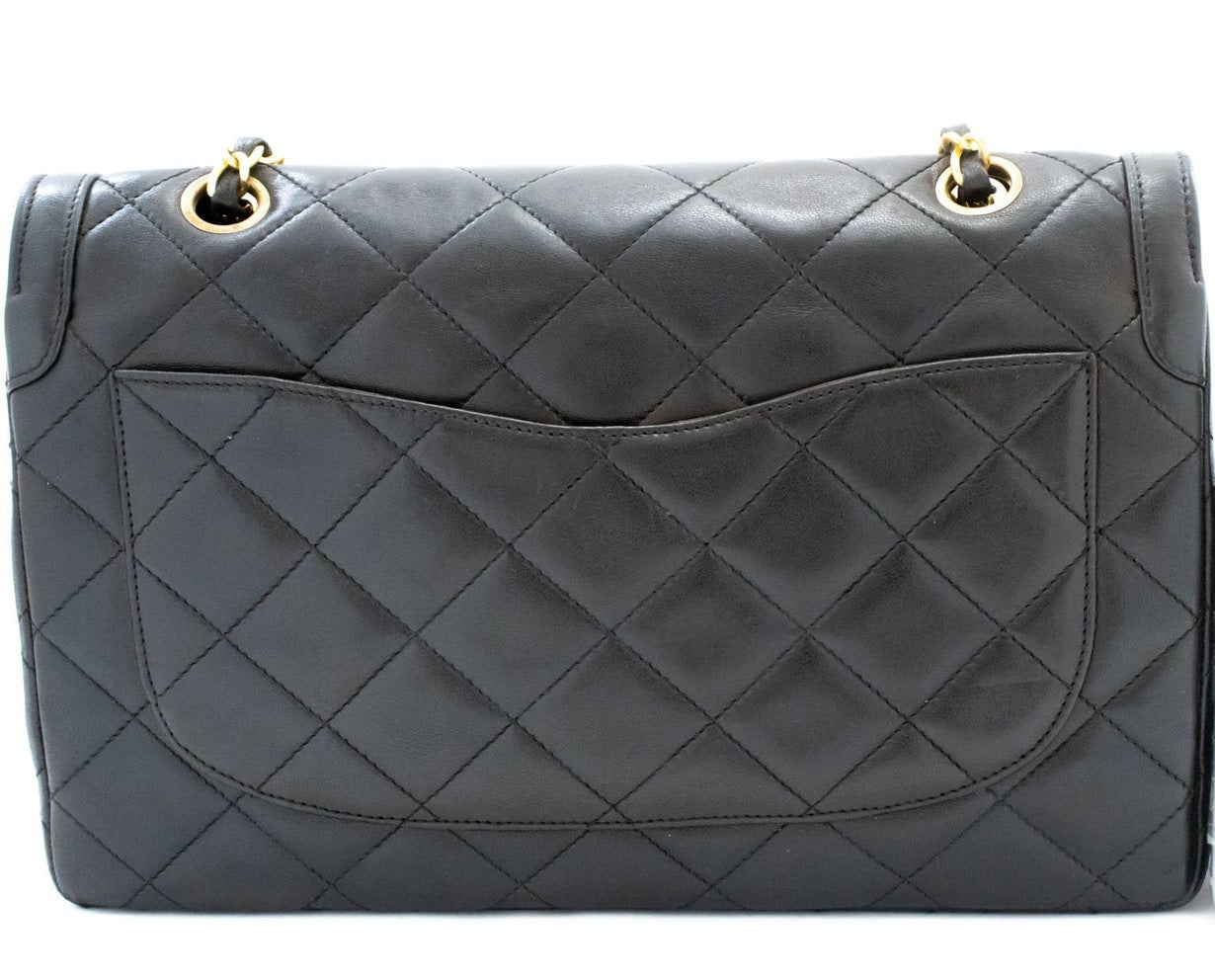 Chanel Vintage Two Tone Cc Flap Quilted Lambskin Black Leather Shoulder Bag Bag (Pre-Owned)