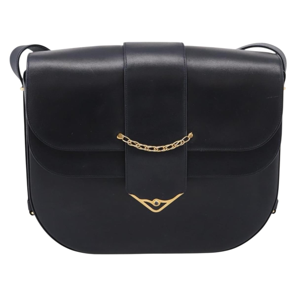 Cartier Sapphire Line Leather Black Leather Shoulder Bag Bag (Pre-Owned)